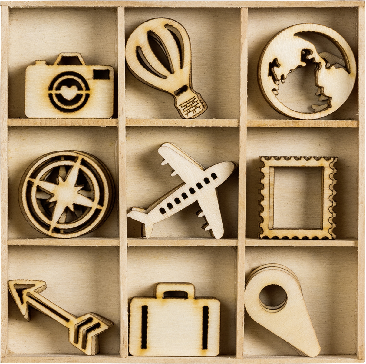 Holzornamantbox motiv Reise 10,5x10,5cm 45 Stk